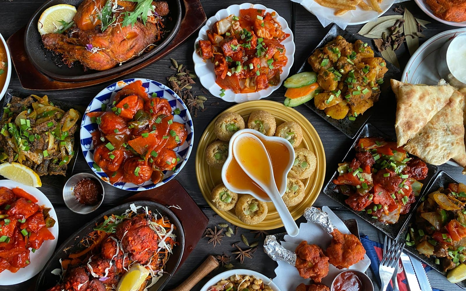 A generous spread of homestyle Indian dishes